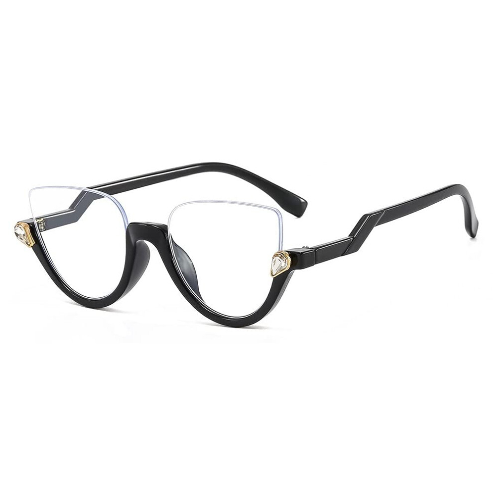 Blue/Light/Black Stylish Cat Eye Reading Glasses For Women +3.50, Blocking Anti Glare Half Frame Readers