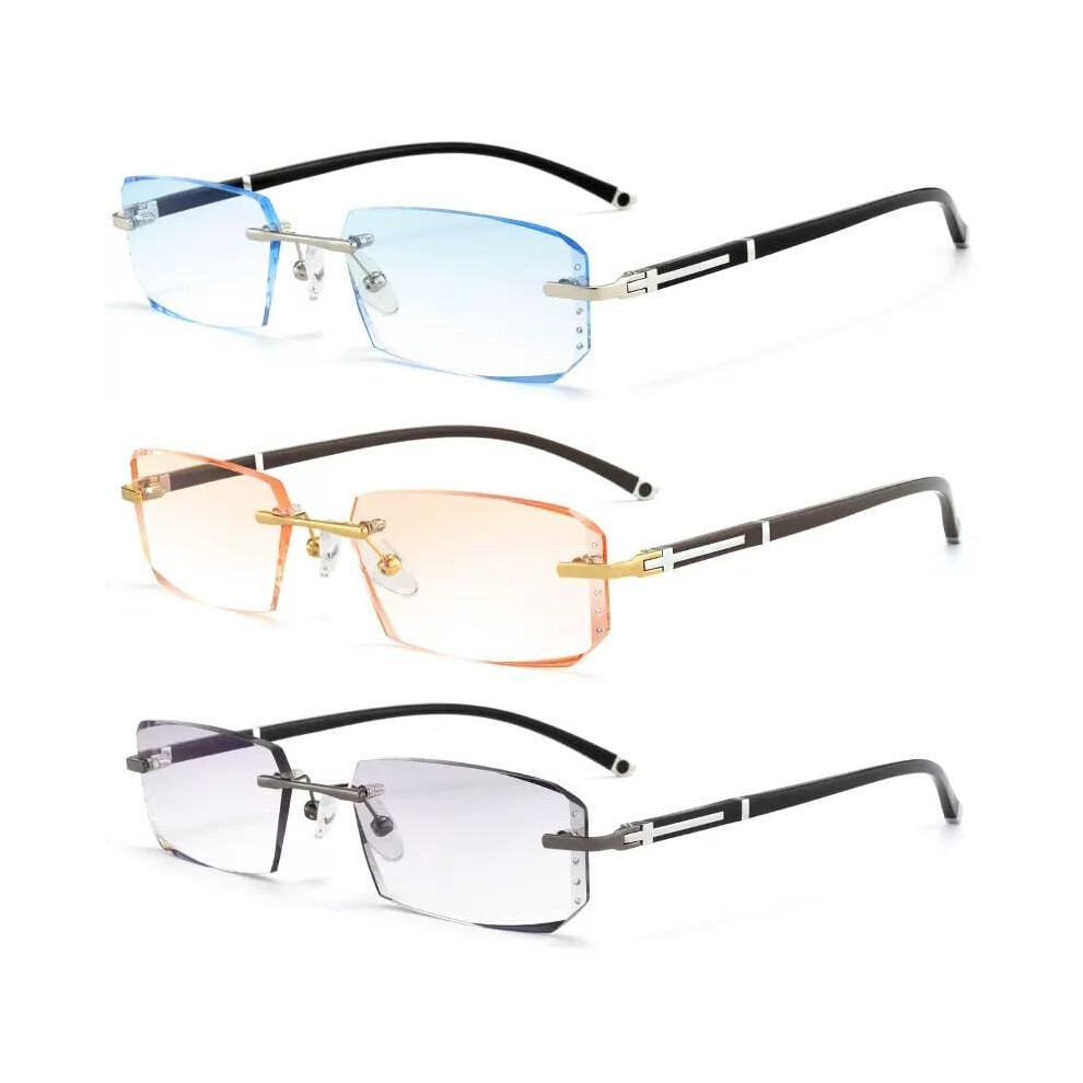 Light/Blue Rimless Reading Glasses Diamond Cutting Readers, Computer Bule Blocking Presbyopia Glasses, Hd Tinted Lenses (Color : Size : 2.50)