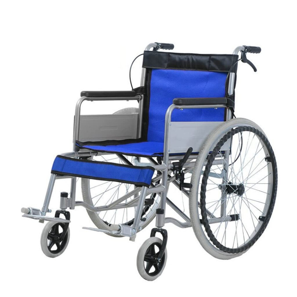 Blue Lightweight Folding Wheelchair Aluminum Self Propelled Reclining Design For Elderly 150Kg