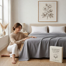 (Super King: 270 x 310 cm, Grey) 100% Egyptian Cotton Flat Sheets Soft Bed Sheet & Pillow Cases Pair
