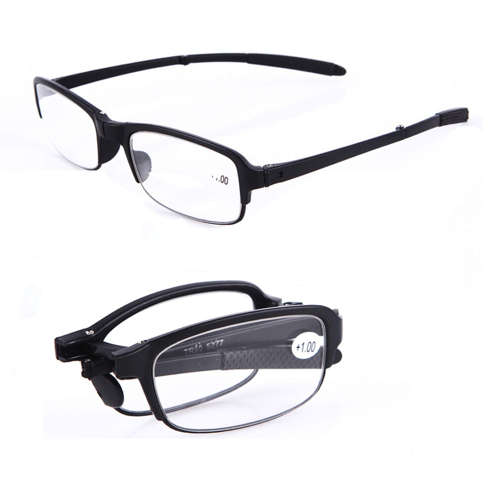 Black Folding Reading Glasses +1.25 Dual Pack Tr90 Pocket Design With Clip Holder And Zipper Case