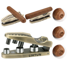 2in1 Cigar Punch Cutter and Stand Set Triple Size Clean Punch Cuts Durable Metal Gift Box