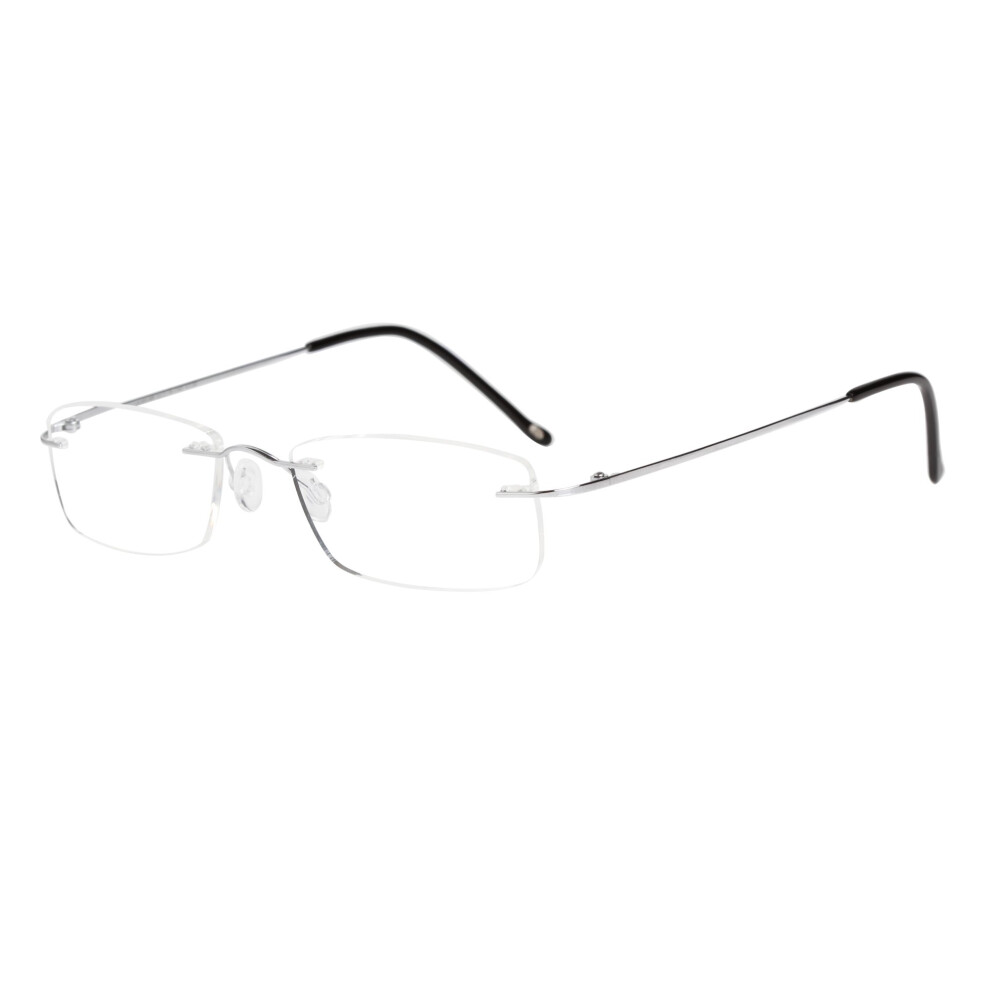 Silver Titanium Rimless Reading Glasses +2.00 8085 Lightweight Unisex Readers With Comfortable Fit