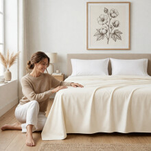 (King: 270 x 298 cm, Cream) 100% Egyptian Cotton Flat Sheets Soft Bed Sheet & Pillow Cases Pair