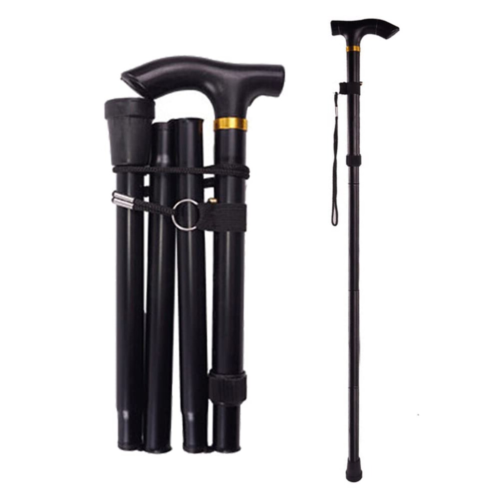 Black Collapsible Walking Stick Lightweight Adjustable Folding Trekking Pole For Hiking And Seniors