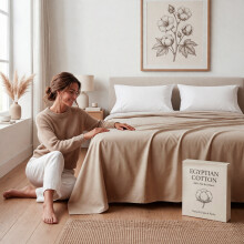 (King: 270 x 298 cm, Beige) 100% Egyptian Cotton Flat Sheets Soft Bed Sheet & Pillow Cases Pair