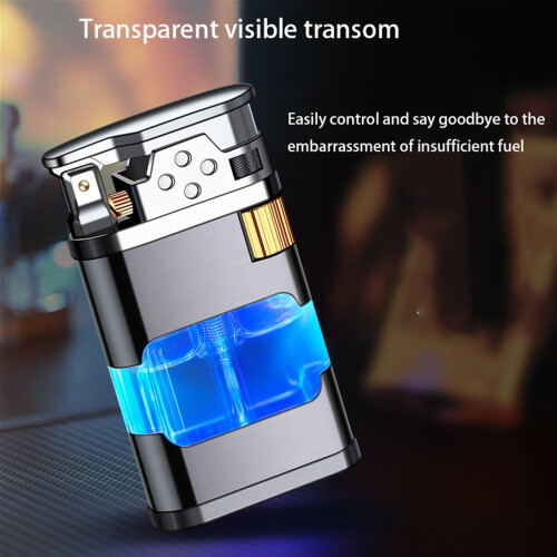 Dual Flame Butane Torch Lighter with Adjustable Flame Control, Refillable Metal Cigar Lighter for Men 2