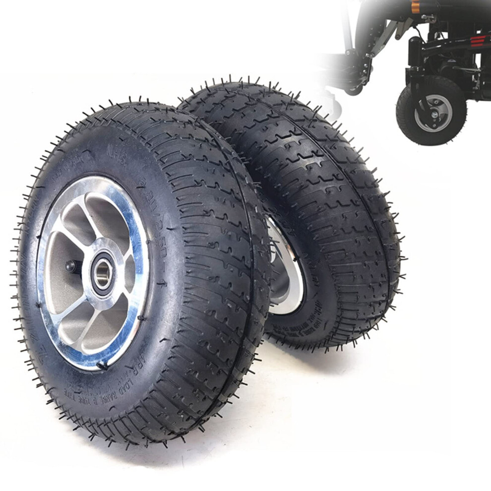 9in NonâSlip Pneumatic Front Wheels (2) for Electric Wheelchair, Shock Absorbing Aluminum Hub, Easy Replacement Fit