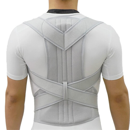 Upper Back Posture Corrector for Shoulders, Adjustable Neoprene Back Support Brace, Size L Silver