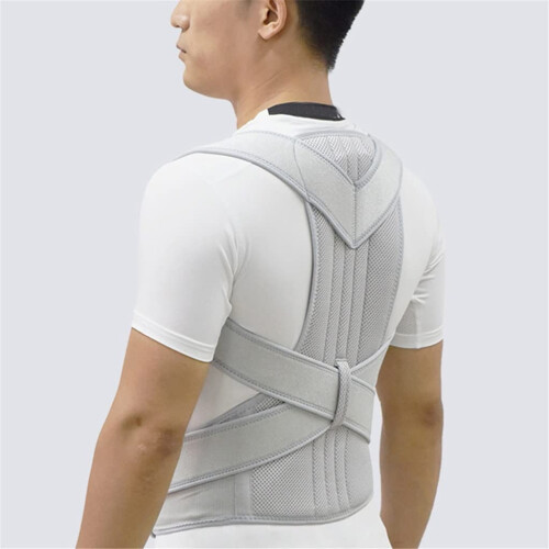 Upper Back Posture Corrector for Shoulders, Adjustable Neoprene Back Support Brace, Size L Silver 1