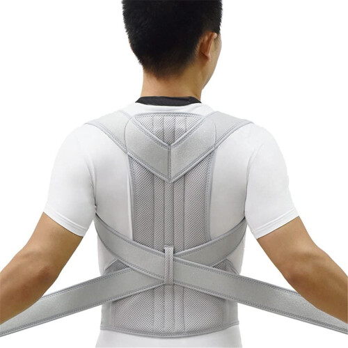 Upper Back Posture Corrector for Shoulders, Adjustable Neoprene Back Support Brace, Size L Silver 2