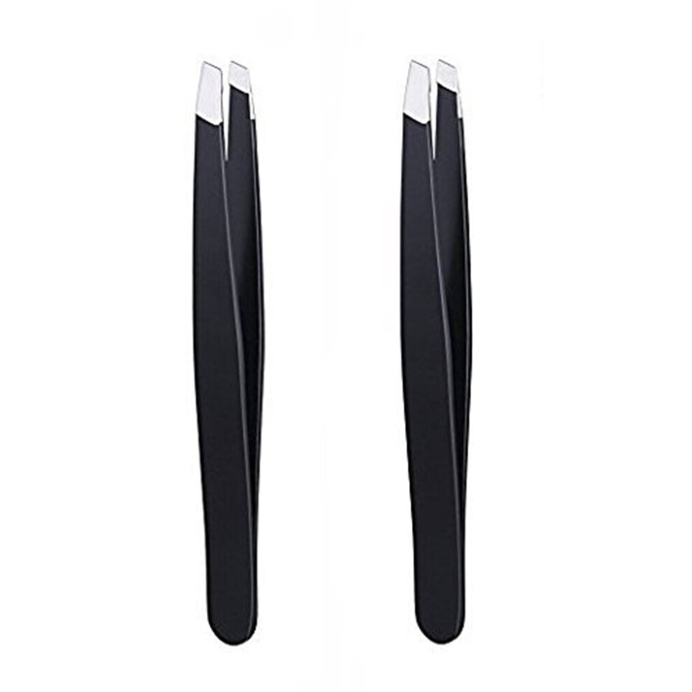 Professional Precision Tweezers Set, Stainless Steel Slanted Tweezers for Ingrown Hair and Facial Hair Removal, Safe Tweezing, Portable (2PCS)