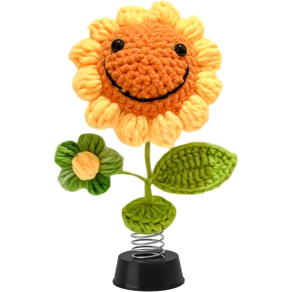 (D) Crochet Sunflower Bobble Head With Sunglasses, Car Dashboard Shake Figure, Office Decor, Cute Gift For Car Interior Decoration 5305266733842