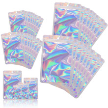 400 Pack Holographic Resealable Bags with Clear Window, Multi Size Food Grade Zipper Pouches for Small Business Cookies Jewelry Candy