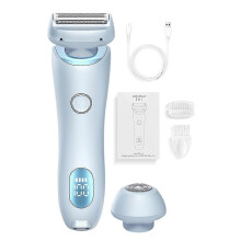 (Blue) Silk Glide Razor Bikini Trimmer for Women, Painless Hair Removal 2-in-1 Wet and Dry Electric Shaver Razor for Women