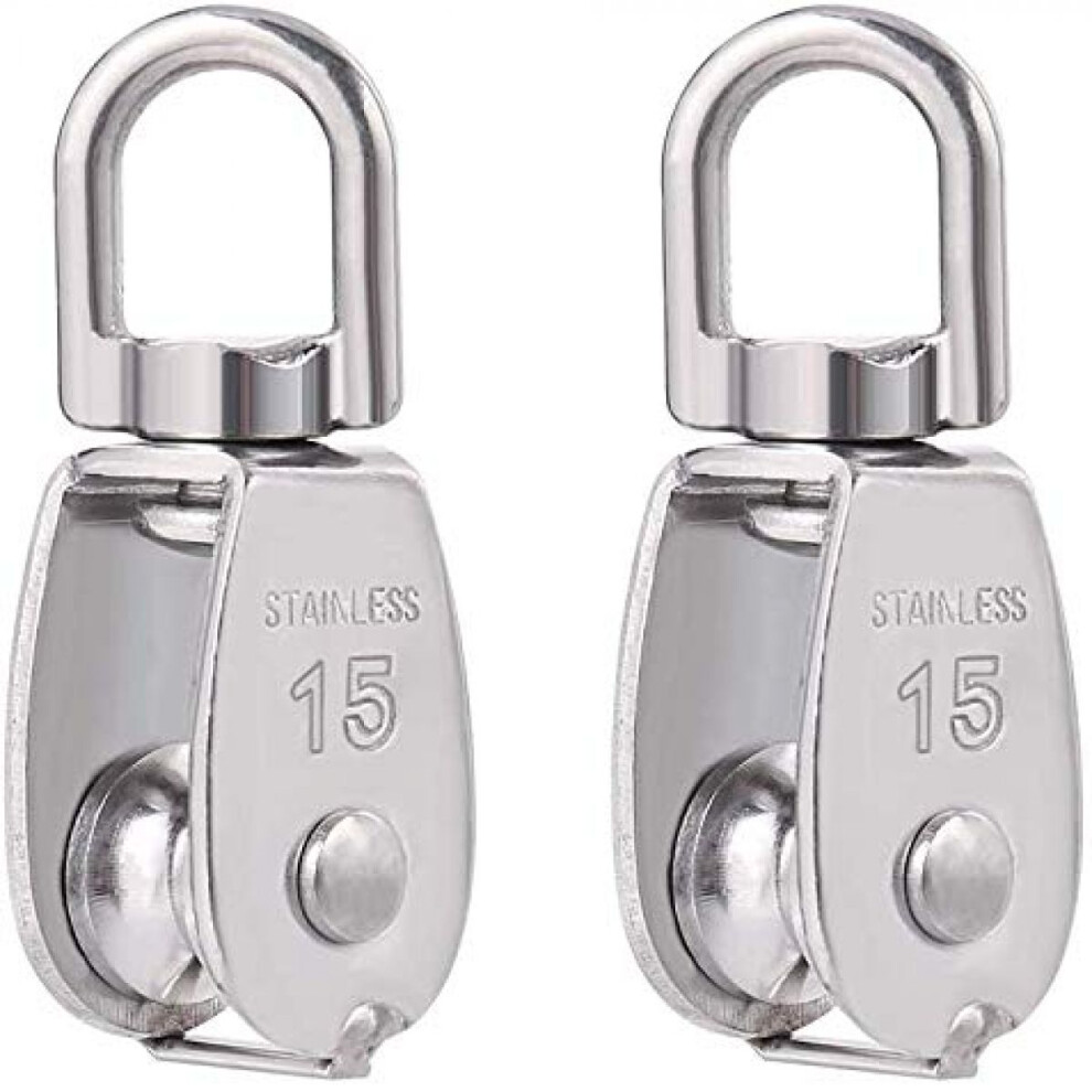 Stainless Steel Single Swivel Pulley Block, 35Kg Heavy Duty, Anti-Rust And Corrosion Resistant, Smooth Roller Compatible With Easy Rope Pass 4261617880089