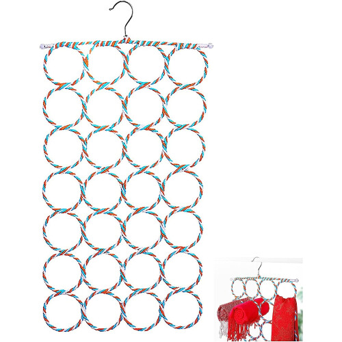 Anello organizer per sciarpe, appendiabiti per sciarpe, accessori per guardaroba, porta sciarpe con 28 anelli, organizer da appendere compat 1