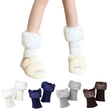par kvinnor fuskpäls stövelmanschett korta pälsiga benvärmare flickor vinterstrumpor stickade stövelsockor