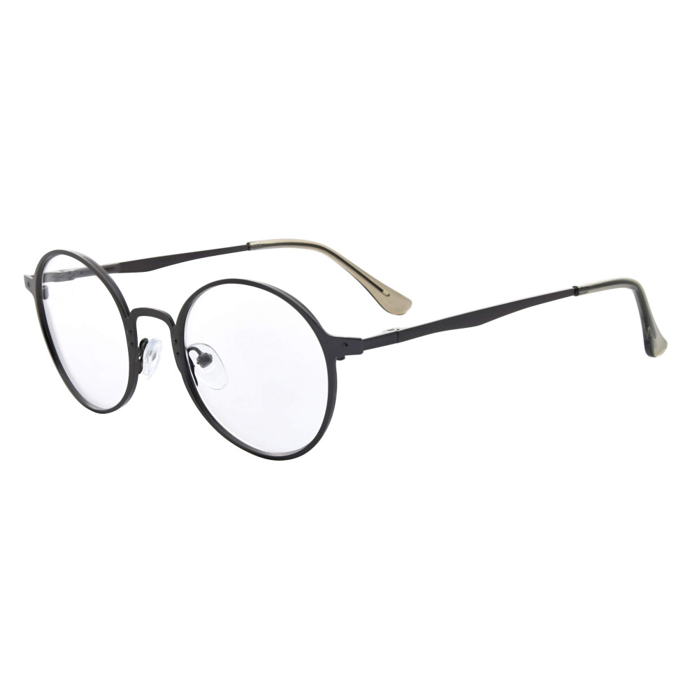 Retro Round Reading Glasses +2.25 Gunmetal Frame with Flexible Spring Hinges for Enhanced Clarity