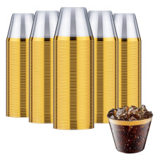100 Pack 9 oz Gold Rim Plastic Cups Clear Disposable Plastic Cups Heavy Duty for Wedding Party