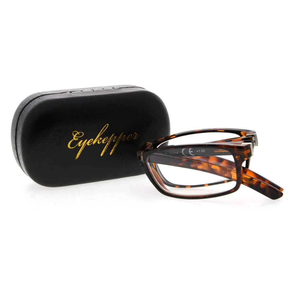 Folding Reading Glasses with Spring Hinges Tortoise Frame +1.5 Compact Lightweight Design