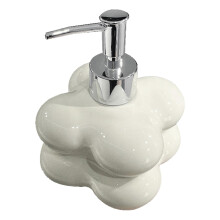 White Ceramic Soap Dispenser with Smooth Press Pump, Refillable Countertop Bottle for Bathroom and Kitchen