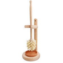 Wood Toilet Brush Set with Holder, Natural Wood Finish and Ergonomic Long Handle for Bathroom