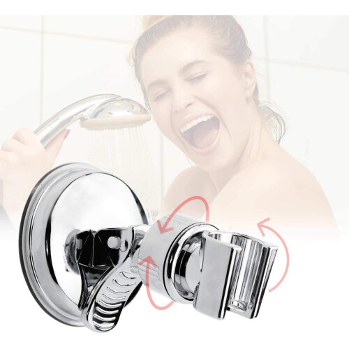 Chrome Finish Universal Wall Mounted Bracket, Fully Adjustable Shower Head Holder With Strong Suction, Easy To Install Abs Plastic Construct 2
