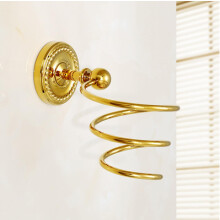 Gold Hair Dryer Holder and Towel Rack Wall Mounted Organizer with Cord Management Durable Metal Shelf