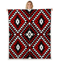 Red Black Aztec Fleece Throw Blanket 40x50 Boho Southwestern Sherpa Blanket for Couch Bed Kids Adults