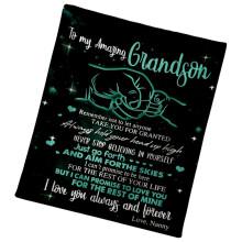 Grandson Blanket Gift from Grandma, DoubleSided Letter Printed Soft Flannel Throw 80x60