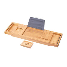 Adjustable Bamboo Bathtub Tray Caddy for Tub with WaterResistant Surface and NonSlip Base