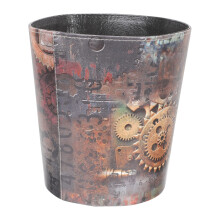 Retro Steampunk PU Leather Wastebasket for Office Living Room – Durable Easy Clean Trash Bin