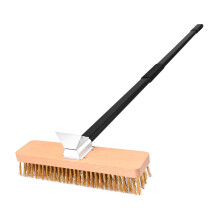 Brass Bristle Pizza Oven Brush with Scraper, Extra‑Long Handle Grill Brush for Outdoor Pizza Oven Cleaning