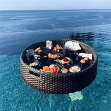 Round Floating Pool Tray 60cm Black, Floating Serving Tray for Pool Bar with Neutral Finish