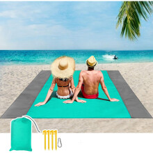 Telo da spiaggia anti-sabbia 210 x 200 cm, telo da picnic impermeabile, telo da spiaggia grande con 4 accessori - telo da spiaggia anti-sabb