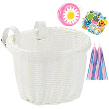 Cestino per bicicletta per bambini, cestino in vimini per bicicletta da bambina, nastri decorativi con fiocco sul manubrio e campanello, ces