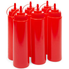 Tomma sprutflaskor, genomskinliga med rött lock, mångsidiga behållare som är kompatibla med kök och hantverk, BPA-fri, livsmedelsklassad, mi