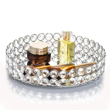 Elegant Crystal Makeup Tray, Decorative Tray Organizer with Luxurious Appearance, Handcrafted Premium Crystal Beads with Double Row of Pearl