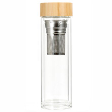 Garrafa de água em vidro borossilicato com design motivacional, tampa de bambu ecológica, versátil e segura para uso com bebidas quentes e f