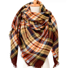 Cachecol feminino clássico de outono/inverno com franjas, xadrez tartan, quente, macio e grosso, ideal para usar como manta ou xale.