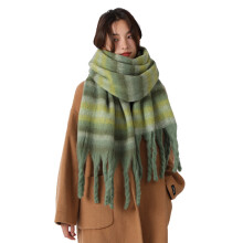 Sciarpa da donna a righe in mohair tinta unita con nappine, calda e spessa, ideale per l'inverno.