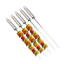 BBQ Skewers Stainless Steel 16 Inch Flat Anti‑Spin Kabob Skewers with Push Washer 5 Pack Reusable