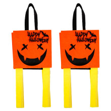 Conjunto de 2 sacolas de feltro para doces de Halloween, sacolas para "doces ou travessuras", sacolas em formato de abóbora para decoração d