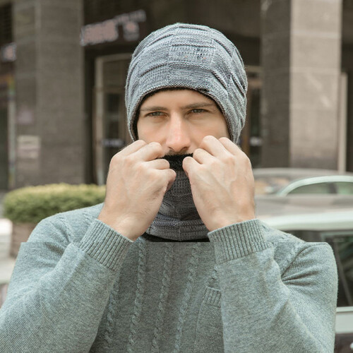 Conjunto de gorro e cachecol de tricô quentinho, gorro estilo caveira, protetor de pescoço, gorro e cachecol com forro de lã grossa, present 1