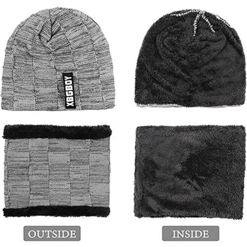 Conjunto de gorro e cachecol de tricô quentinho, gorro estilo caveira, protetor de pescoço, gorro e cachecol com forro de lã grossa, present 2