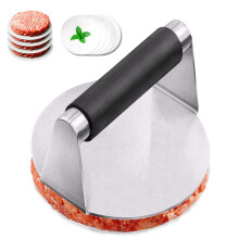 Stainless Steel Burger Press 5.5 Inch with Nonstick Surface and AntiScald Handle, Includes 50 Patty Papers for Flat Grill Cooking