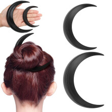 Black Moon Hair Fork 2Pcs ABS Decorative Hair Sticks for Casual & Cosplay
