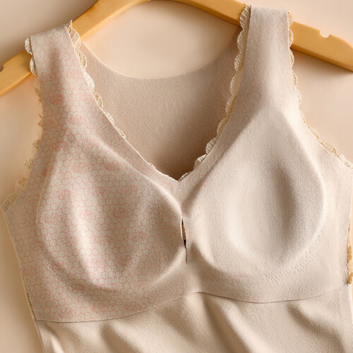 Dames basic hemdje/thermisch ondergoed met ingebouwde bh, dik gevoerd topje, abrikooskleur 2