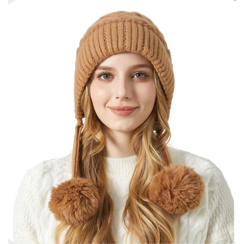Γυναικεία χειμωνιάτικα καπέλα Sherpa Beanie με πλεκτά αυτιά, περουβιανά καλύμματα αυτ 1